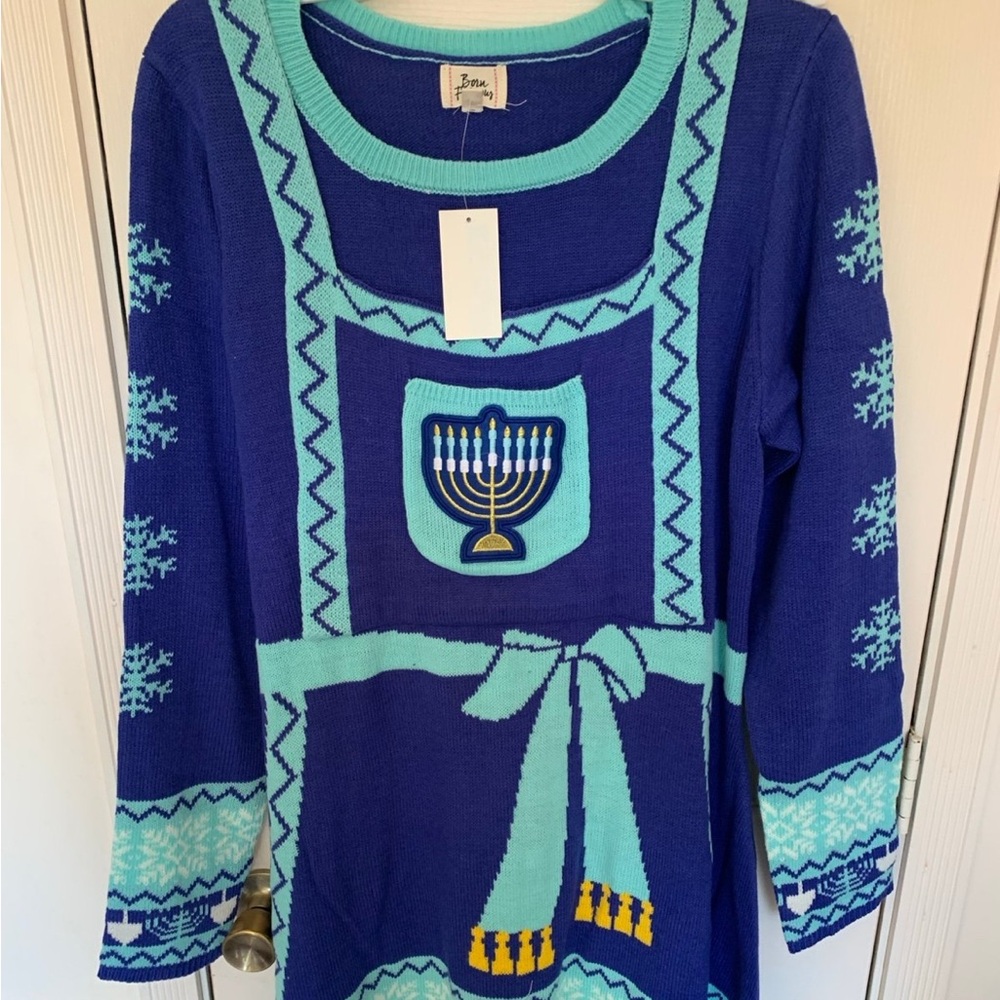 Blue and Teal Hanukkah Sweater Dress New with tags size small